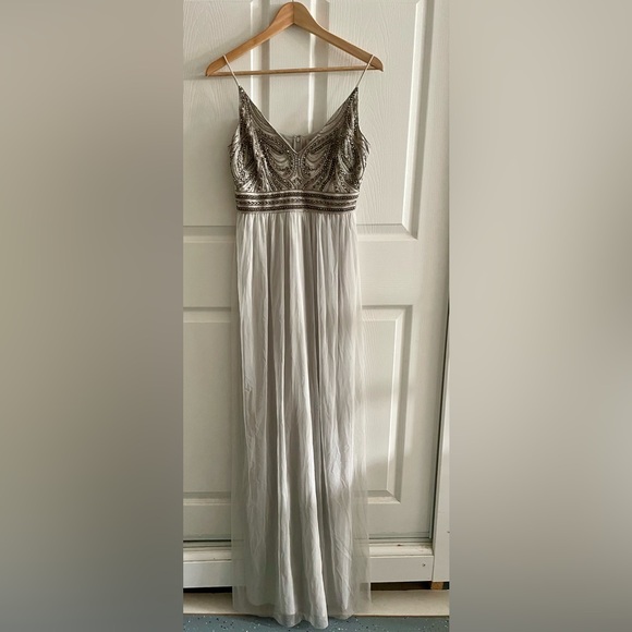 Anthropologie BHLDN Vilette Embellished Maxi Dress Silver Fog - Picture 9 of 13